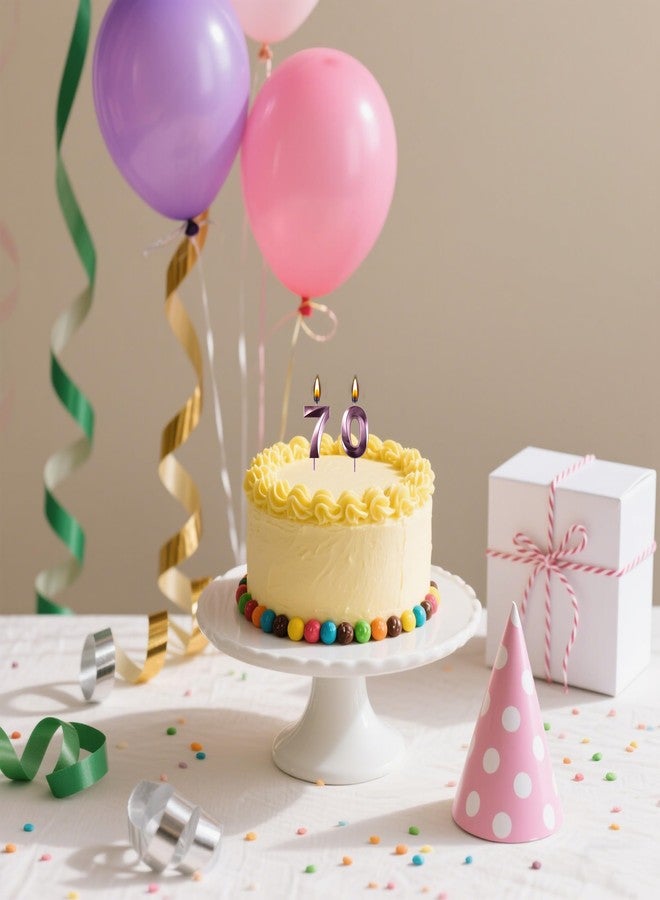 AOOLADA 70 Birthday Candle, 70th Cake Candles, Number 70 Birthday Candles for Cake Topper Decoration, Purple - Image 3