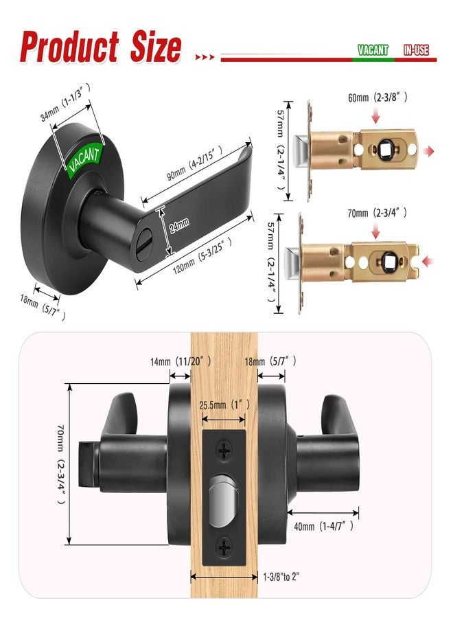 aglehome Bathroom Indicator Privacy Door Lock, Vacant Occupied Bathroom Lock, Large Vacant or in-Use Door Handle for All Women Men Restrooms, Ansi Grade 2 Commercial Grade, Black - Image 4