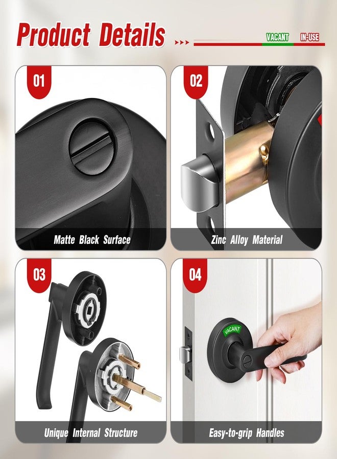 aglehome Bathroom Indicator Privacy Door Lock, Vacant Occupied Bathroom Lock, Large Vacant or in-Use Door Handle for All Women Men Restrooms, Ansi Grade 2 Commercial Grade, Black - Image 3