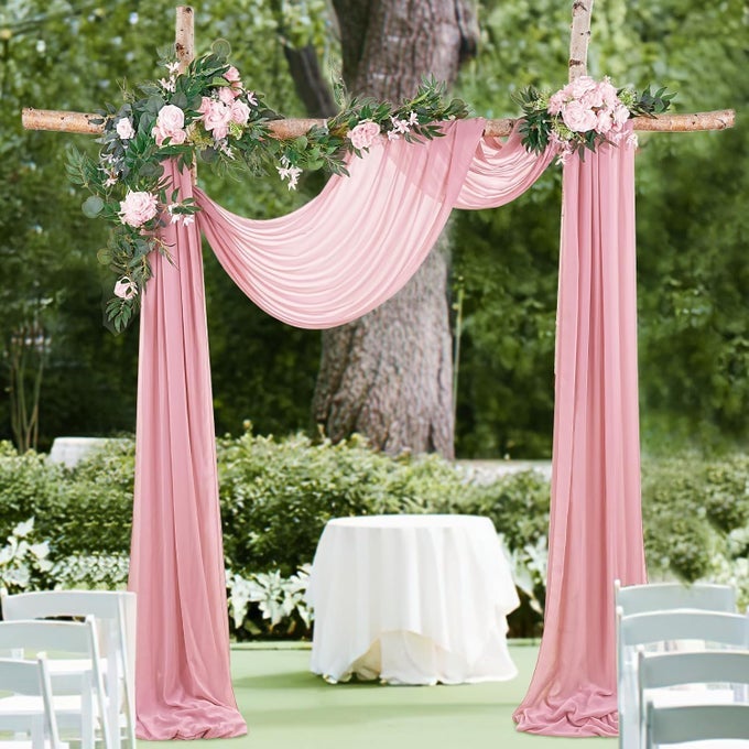 DUSTY ROSE WEDDING DRAPES 2 PANELS 6 YARDS SHEER BACKDROP CURTAINS FOR BRIDAL SHOWER WEDDING ARCHES FOR CEREMONY DECORATIONS