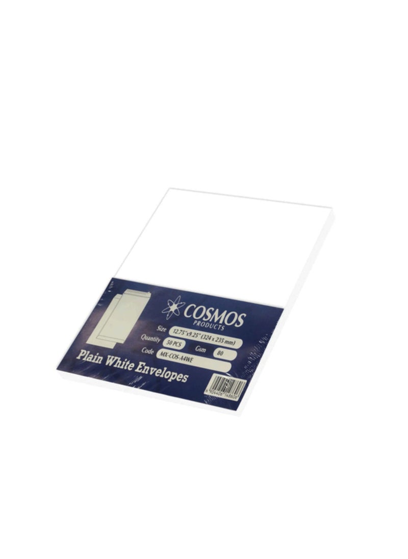 COSMOS A4 White Envelopes 80 GSM 12.75″ X 9.25″ Peel & Seal ( Pack of 50 pieces)  - Image 1