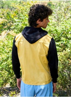Campus Sutra Men's Black & Yellow Light-Wash Denim Jacket With Sweatshirt Sleeve  - Image 5