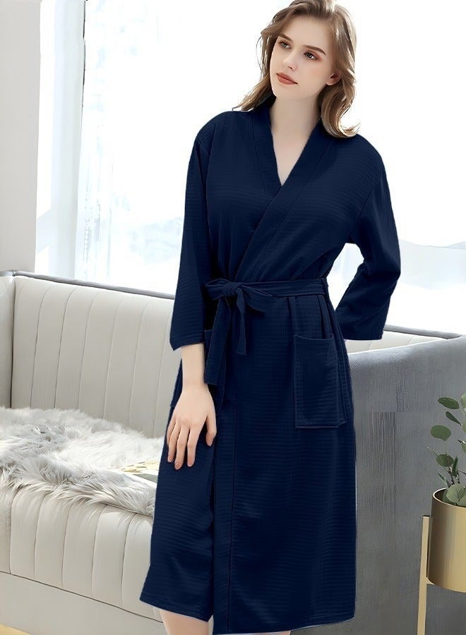 NIBEMINENT Women's Bathrobe Light Super Absorbent Skin-friendly Home Clothes Nightgown Suitable For All Seasons Navy Blue - Image 1