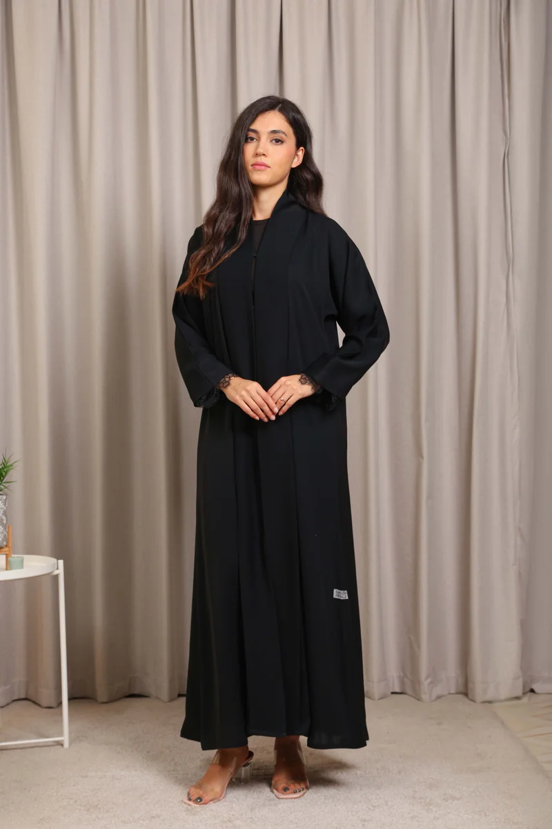 Nikias Nikias Nida Folded Panel Abaya with Lace Sleeve Detail