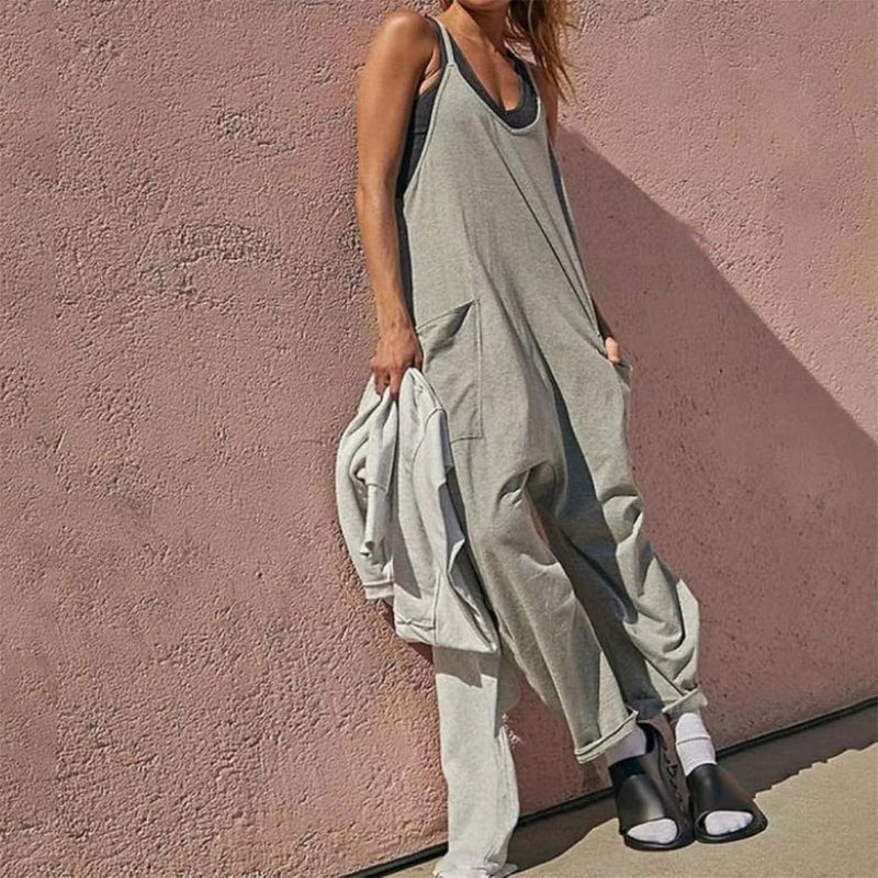 comfrt Taineideocly Jumpsuit, Oversized Overalls Pants Baggy Women Loose Fit, Wide Leg Jumpsuits Pockets Women V Neck - Image 5
