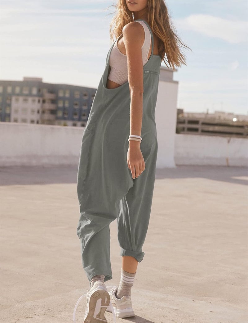 comfrt Taineideocly Jumpsuit, Oversized Overalls Pants Baggy Women Loose Fit, Wide Leg Jumpsuits Pockets Women V Neck - Image 3