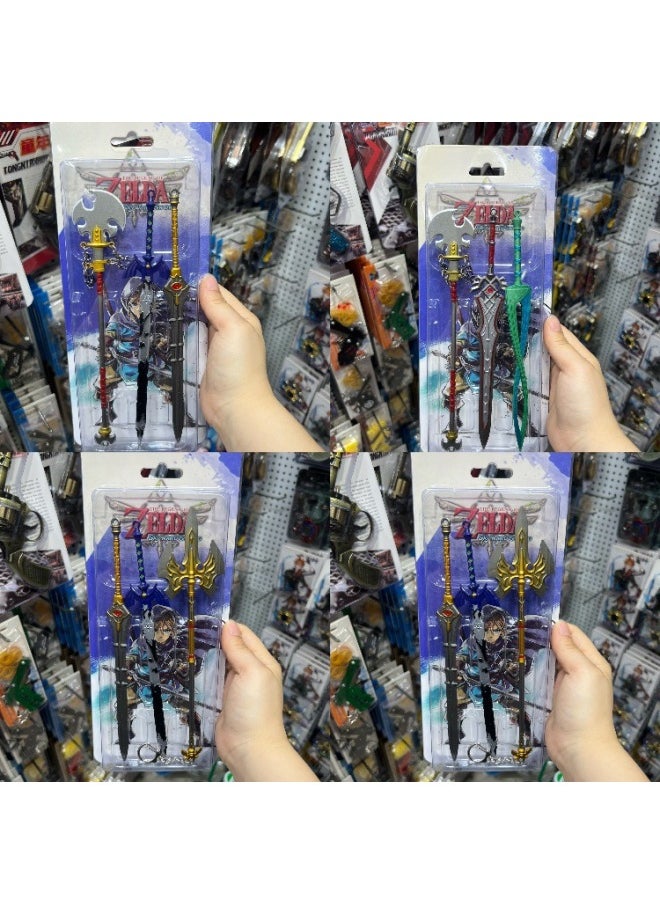 Anime Peripheral Original Y God Douluo Zelda Set Model Weapon Keychain Children's Alloy Toy-Color:Three Kingdoms Three-piece Set Mixed Style