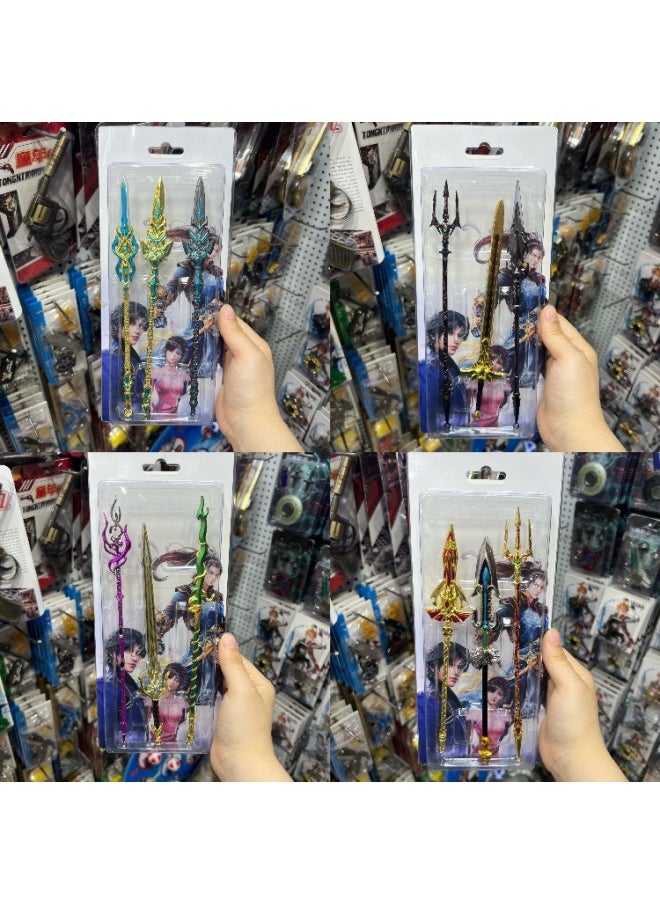 Anime Peripheral Original Y God Douluo Zelda Set Model Weapon Keychain Children's Alloy Toy-Color:Three Kingdoms Three-piece Set Mixed Style