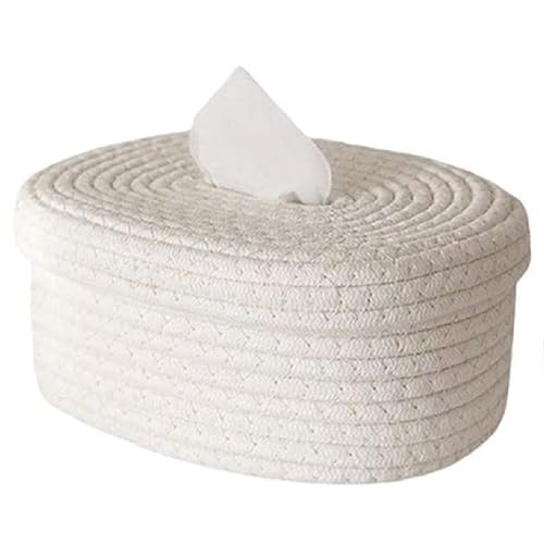 AUGEN Cotton Rope Tissue Paper Holder Organizer Box | Handcrafted Washable Tissue Container for 100 Pulls | Eco-Friendly Towel Dispenser for Office, Bedroom, Car, Dining Table & Home Decor (White) - Image 1
