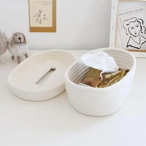 AUGEN Cotton Rope Tissue Paper Holder Organizer Box | Handcrafted Washable Tissue Container for 100 Pulls | Eco-Friendly Towel Dispenser for Office, Bedroom, Car, Dining Table & Home Decor (White) - Image 4