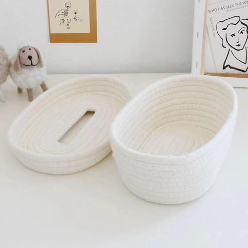 AUGEN Cotton Rope Tissue Paper Holder Organizer Box | Handcrafted Washable Tissue Container for 100 Pulls | Eco-Friendly Towel Dispenser for Office, Bedroom, Car, Dining Table & Home Decor (White) - Image 3