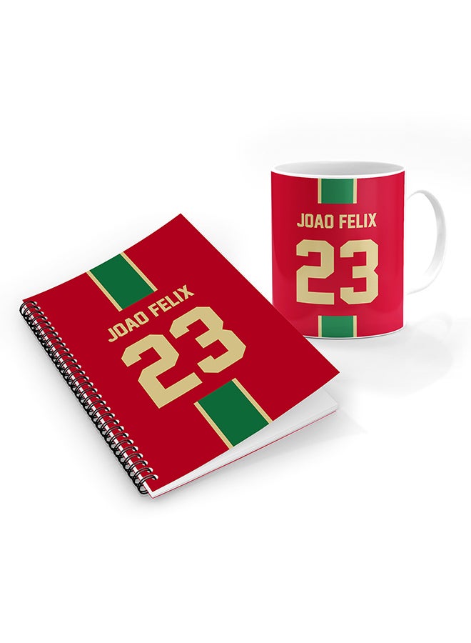 Stylizedd Designer Printed Coffee Mug + A5 Spiral Notebook Memo Notepad Journal Personalised Combo Gift Set Football Team - Portugal,Joao Felix