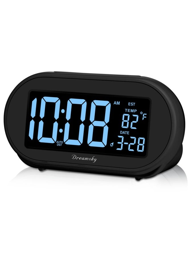 DreamSky - Alarm Clocks For Bedrooms Auto Set Digital Desk Clock For Bedside Nightstand Electric Clock With Dimmable Brightness Dimmer Auto Dst Usb Port Date Temperature Snooze - Image 1
