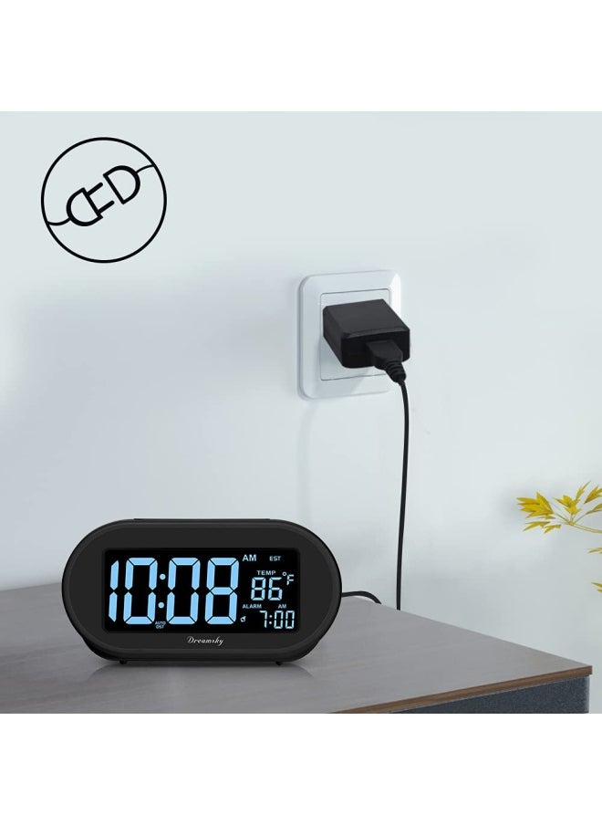 DreamSky - Alarm Clocks For Bedrooms Auto Set Digital Desk Clock For Bedside Nightstand Electric Clock With Dimmable Brightness Dimmer Auto Dst Usb Port Date Temperature Snooze - Image 1
