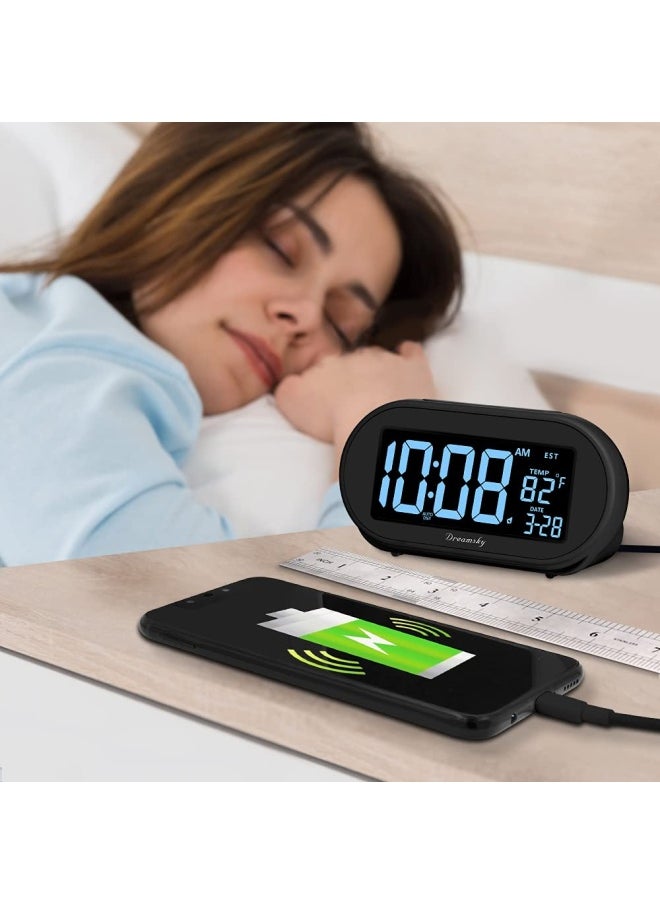 DreamSky - Alarm Clocks For Bedrooms Auto Set Digital Desk Clock For Bedside Nightstand Electric Clock With Dimmable Brightness Dimmer Auto Dst Usb Port Date Temperature Snooze - Image 1