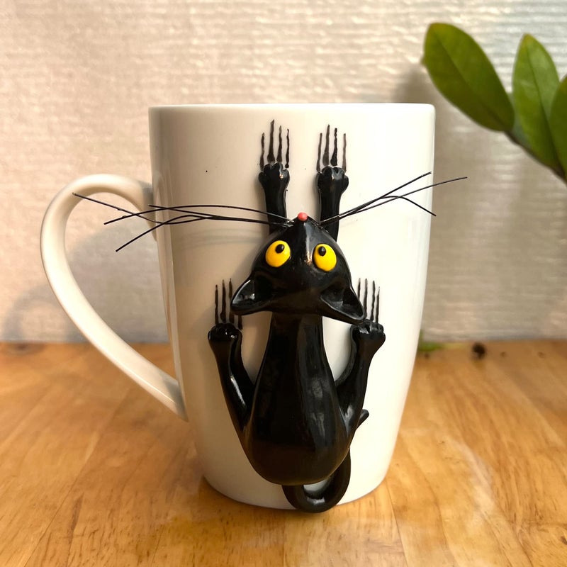 DongNaiWin Black Cat 3D Ceramic Mug Black Cat Coffee Mug Black Kitten Tea Cup Funny Kitten Birthday Gifts Christmas Gifts for Cat Lovers 15Oz