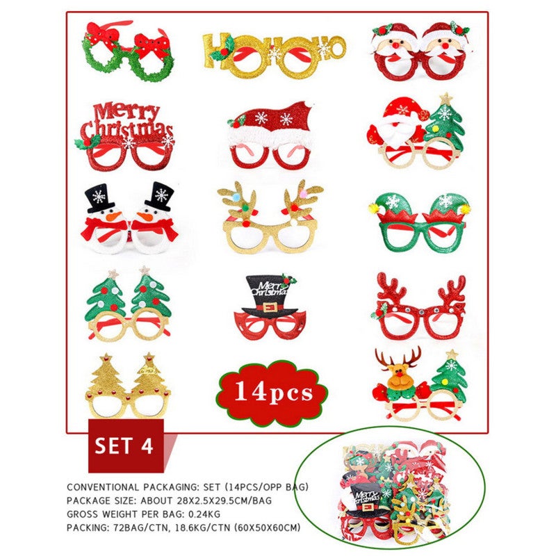 Christmas Decorations 14-Piece Colorful Lightweight Glasses Set with Santa Hats Snowmen Elk Horns - Easy Assembly for Christmas Parties Indoor Outdoor Adults Kids - Image 5