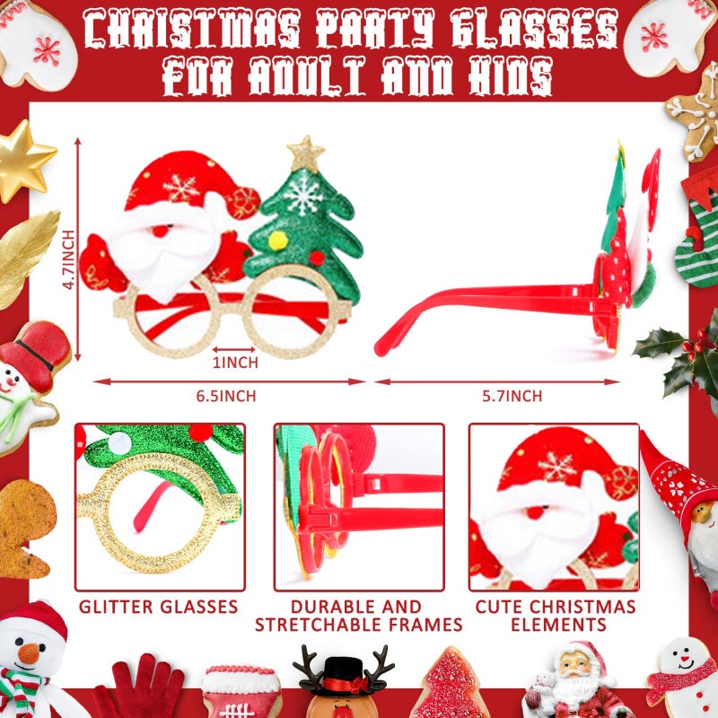 Christmas Decorations 14-Piece Colorful Lightweight Glasses Set with Santa Hats Snowmen Elk Horns - Easy Assembly for Christmas Parties Indoor Outdoor Adults Kids - Image 4