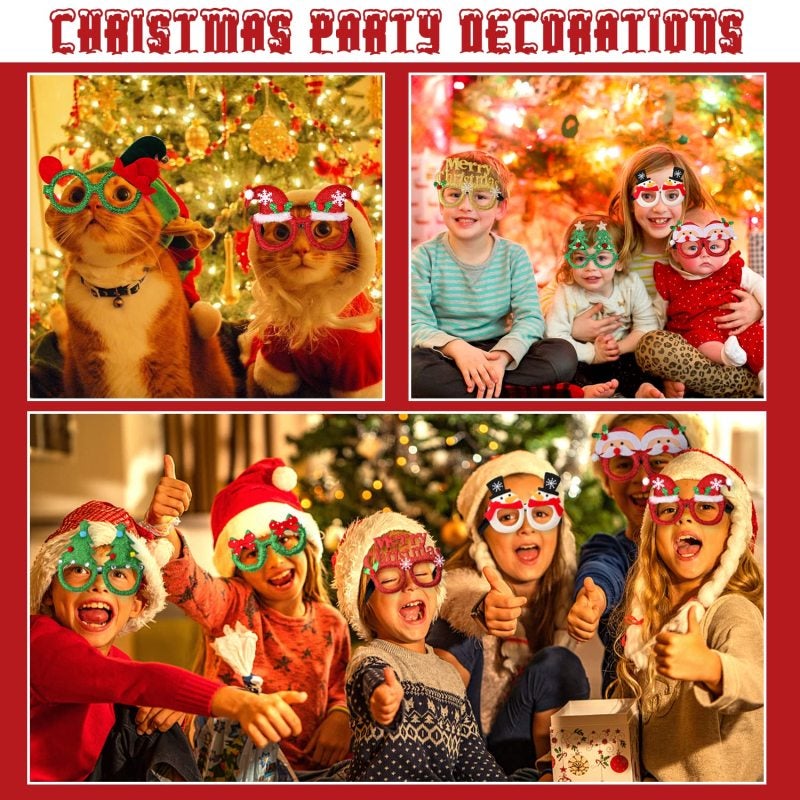 Christmas Decorations 14-Piece Colorful Lightweight Glasses Set with Santa Hats Snowmen Elk Horns - Easy Assembly for Christmas Parties Indoor Outdoor Adults Kids - Image 3