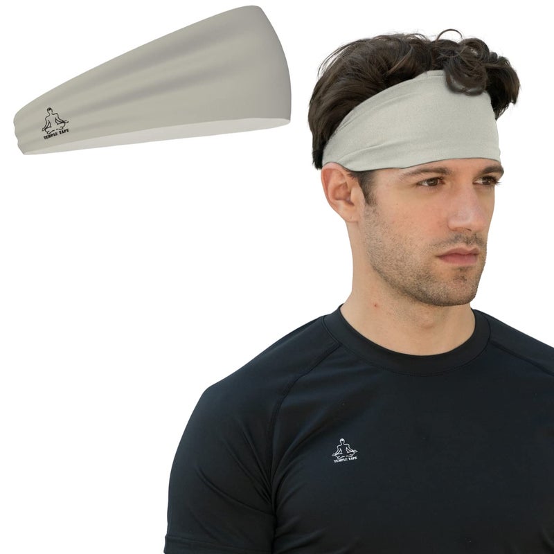 Temple Tape, Headbands for Men and Women - Mens Sweatband & Sports Headband Moisture Wicking Workout Sweatbands for Running, Cross Training, Yoga and Bike Helmet Friendly - Gray - Image 1