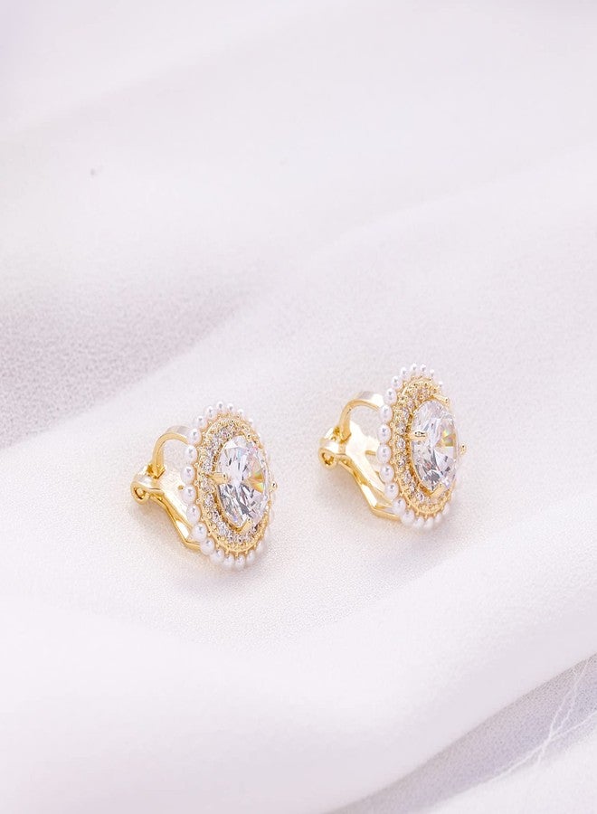 YOQUCOL Sunflower Shape 7MM Zirconia Crystal Golden Clip On Earrings Simulated Pearl Non Pierced Ears for Women - Image 3