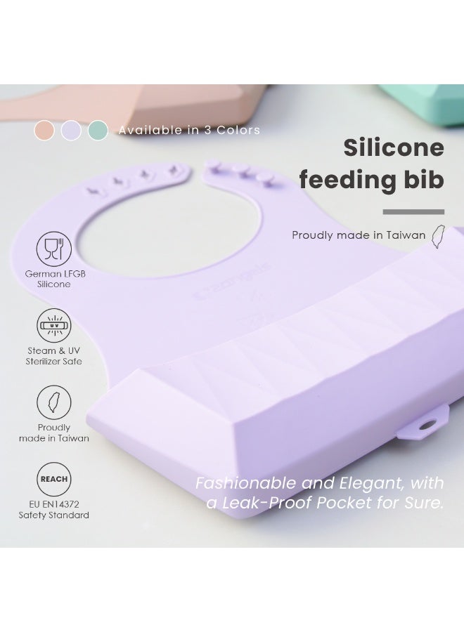 2angels Diamond Feeding 100% Silicone Bib with Leak Proof Pocket -  Summer Leaf - Image 3