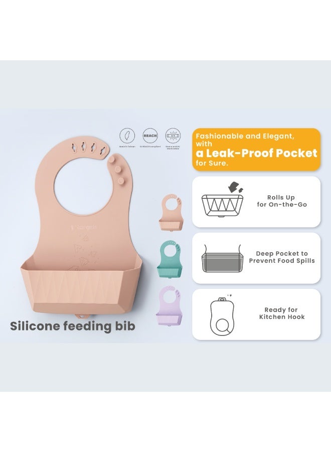 2angels Diamond Feeding 100% Silicone Bib with Leak Proof Pocket -  Summer Leaf - Image 2
