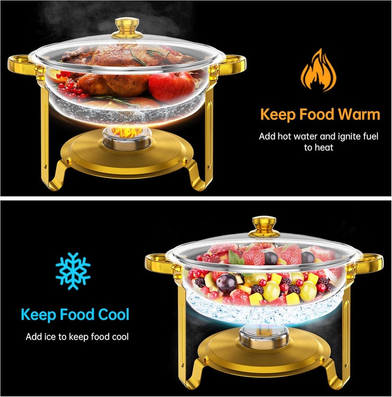 IMXSUMDA Chafing Dishes for Buffet Set 2 Pack, 5QT Round Dish Buffet Servers and Warmers with Glass Lid High Grade Stainless Steel Food Warmers for Parties, Christmas Gatherings, Weddings, Catering, Gold - Image 3