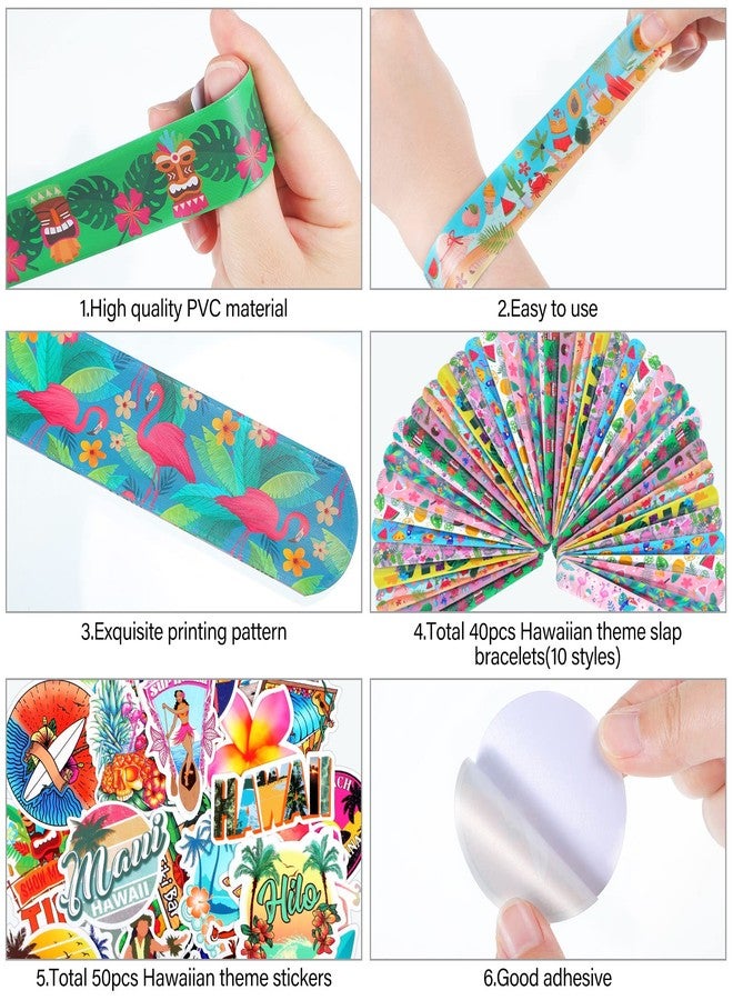 Sratte 40 قطعة أساور صفع بموضوع هاواي مع 50 قطعة ملصقات هاواي أساور صيفية للبالغين هدايا لواء استوائي لعيد الميلاد حفلات تفضيل - Image 4