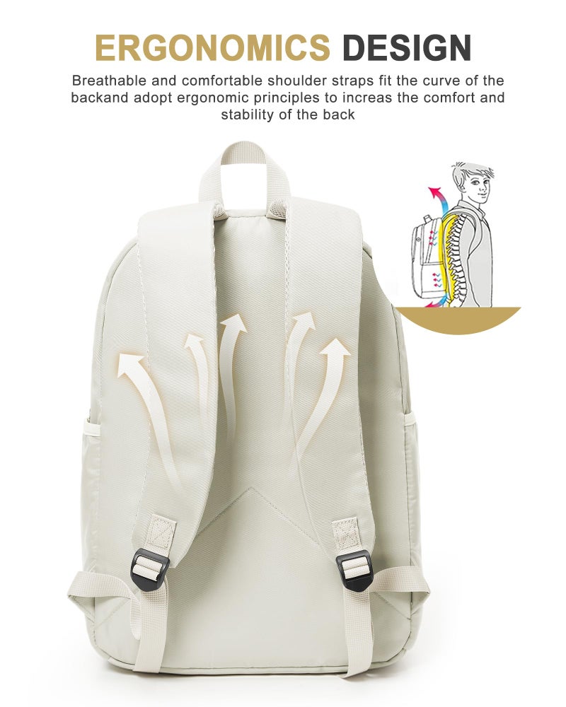 VECAVE School Backpack Beige College High School Bags backpack for Boys Girls Teens Waterproof Bookbag Casual Lightweight Travel Rucksack Daypack Backpacks for Men Women - Image 5