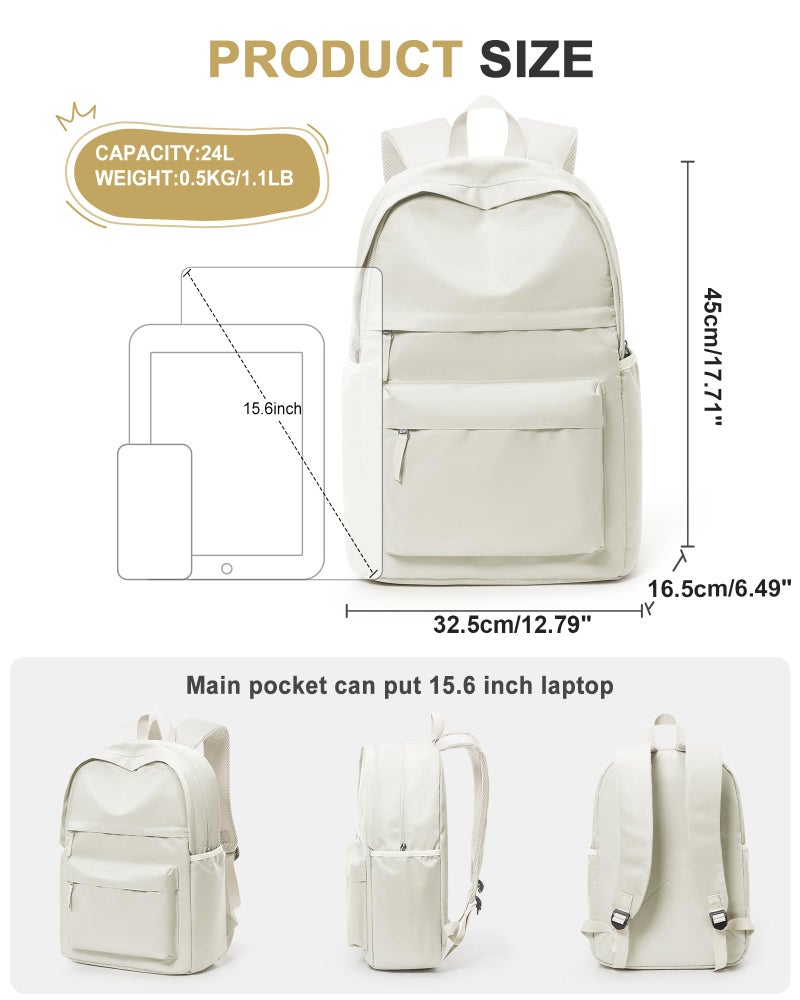 VECAVE School Backpack Beige College High School Bags backpack for Boys Girls Teens Waterproof Bookbag Casual Lightweight Travel Rucksack Daypack Backpacks for Men Women - Image 2