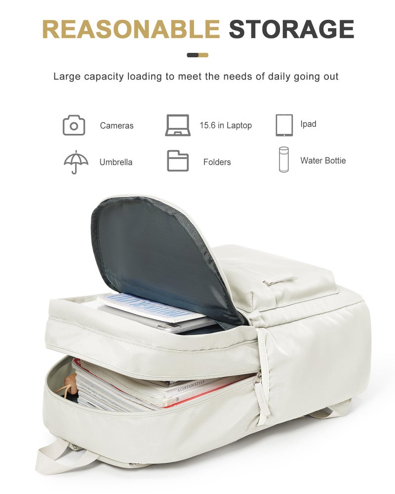 VECAVE School Backpack Beige College High School Bags backpack for Boys Girls Teens Waterproof Bookbag Casual Lightweight Travel Rucksack Daypack Backpacks for Men Women - Image 3