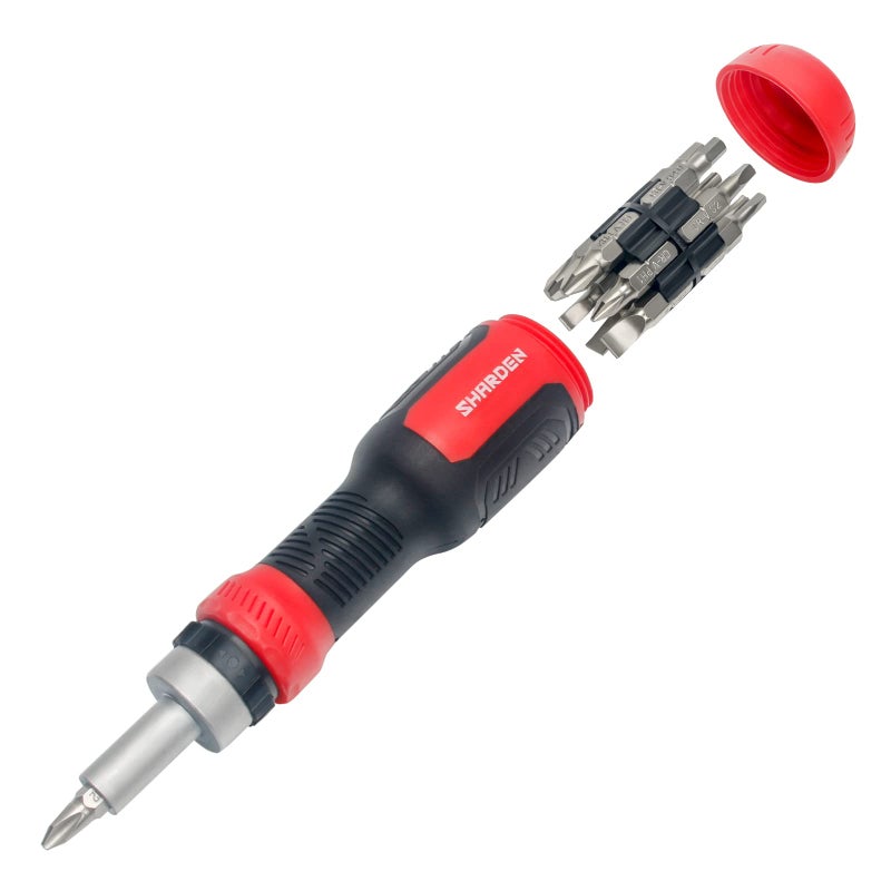 SHARDEN Ratchet Screwdriver 13-in-1 Ratcheting Screwdriver Set Multi Screwdriver Tool All in One with Torx Security, Flat Head, Phillips, Hex, Square and 1/4 Nut Driver - Image 1
