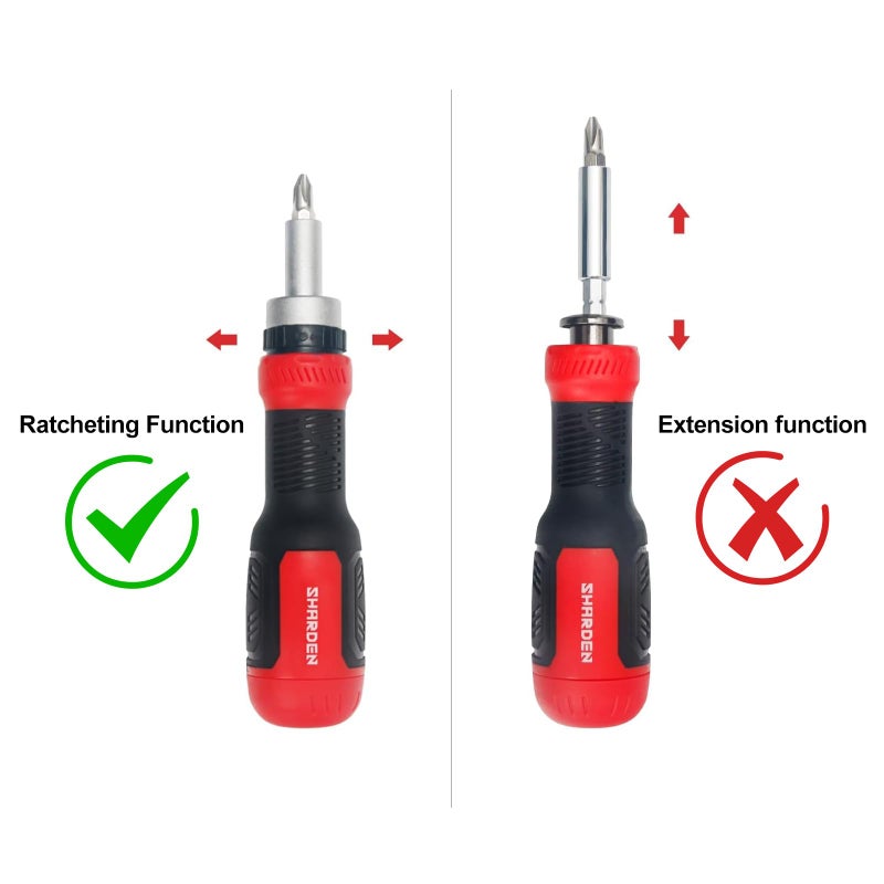 SHARDEN Ratchet Screwdriver 13-in-1 Ratcheting Screwdriver Set Multi Screwdriver Tool All in One with Torx Security, Flat Head, Phillips, Hex, Square and 1/4 Nut Driver - Image 5