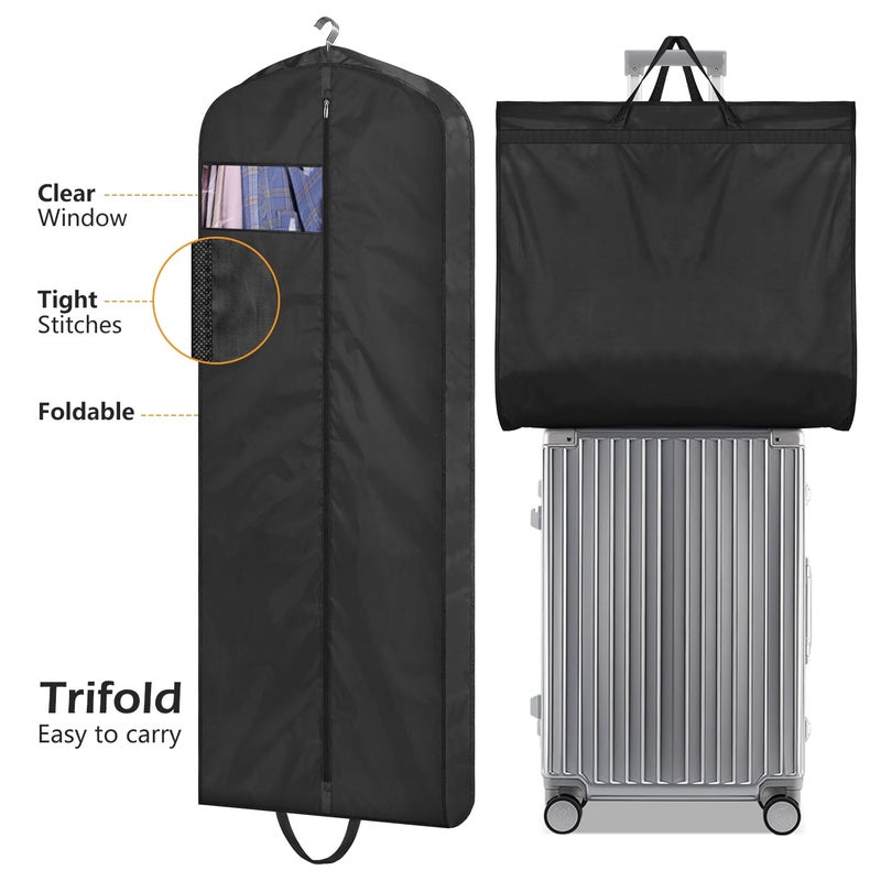 MISSLO MISSLO 65" Long Garment Bags for Travel Dress Bags Wedding Dress Cover Waterproof Clothing Bags Storage Traveling Clothes Protector for Closet Wardrobe Bags 2 Packs for Gowns, Tuxedos, Coats, Black  - Image 3