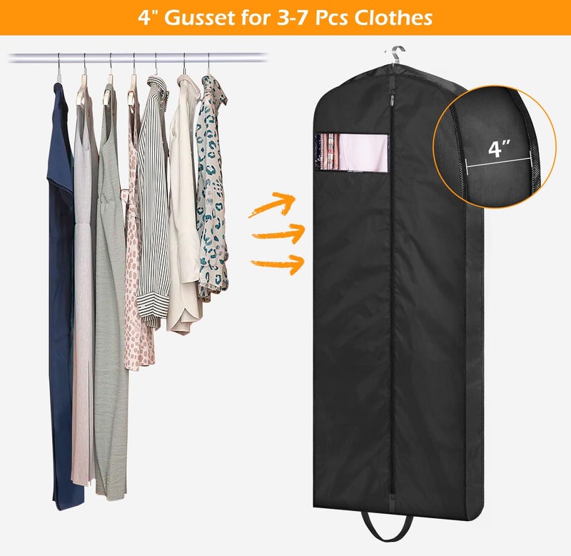 MISSLO MISSLO 65" Long Garment Bags for Travel Dress Bags Wedding Dress Cover Waterproof Clothing Bags Storage Traveling Clothes Protector for Closet Wardrobe Bags 2 Packs for Gowns, Tuxedos, Coats, Black  - Image 4