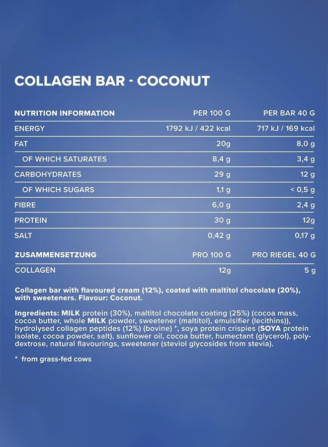 IronMaxx Collagen Bar 12x40g | Coconut Flavour, Grass-Fed Collagen, Low Sugar, High Protein - Image 5