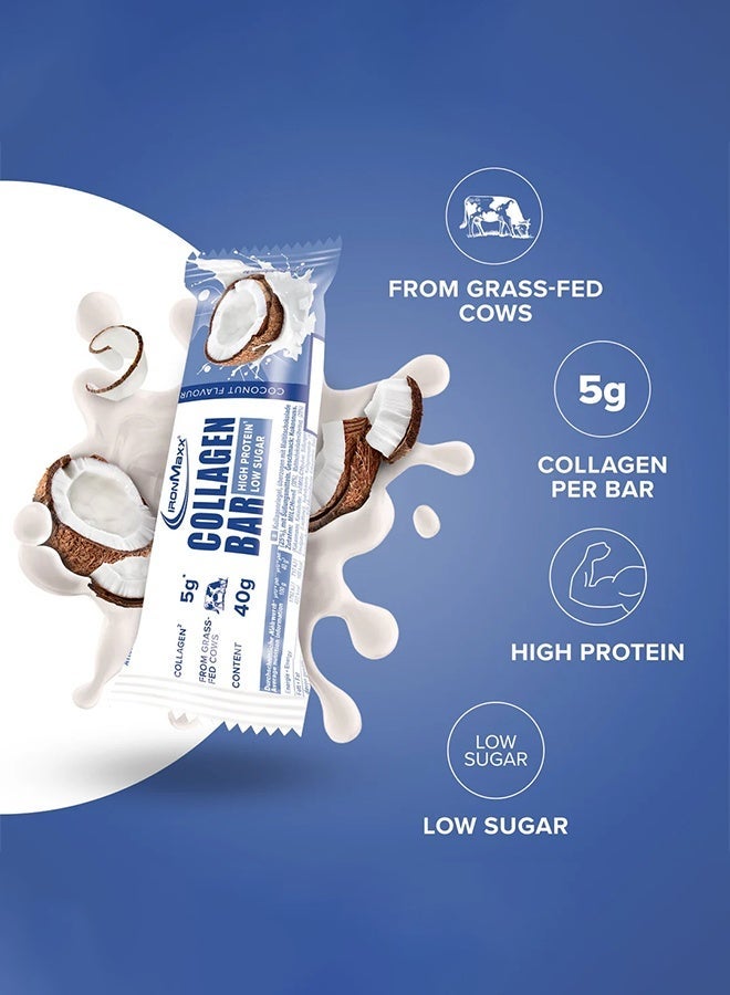 IronMaxx Collagen Bar 12x40g | Coconut Flavour, Grass-Fed Collagen, Low Sugar, High Protein - Image 4