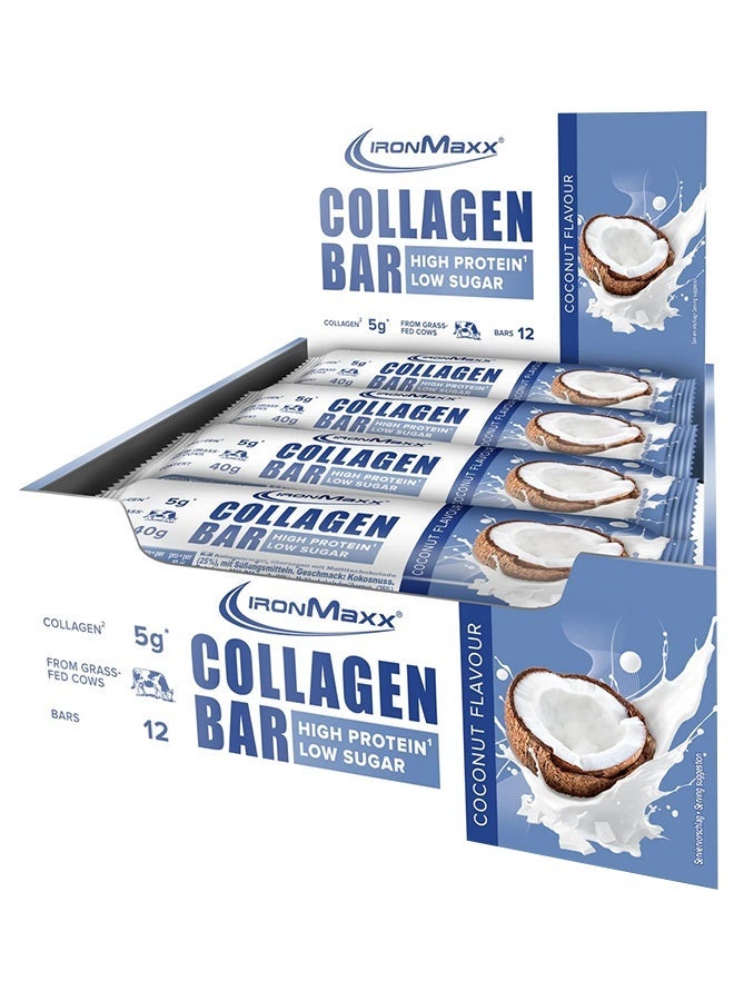 IronMaxx Collagen Bar 12x40g | Coconut Flavour, Grass-Fed Collagen, Low Sugar, High Protein - Image 2