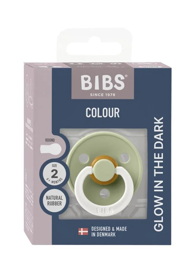 BIBS Colour Baby Pacifier, Latex Round Nipple, Size 2, 6-18 Months, Sage Glow, Glow-In-The-Dark, 1 Pieces