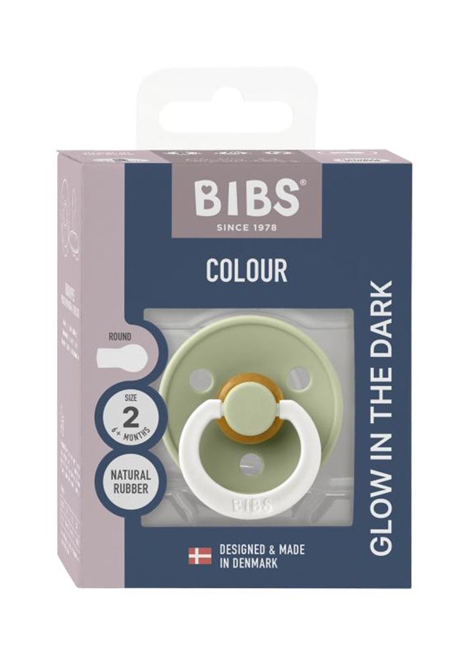 BIBS Colour Baby Pacifier, Latex Round Nipple, Size 2, 6-18 Months, Sage Glow, Glow-In-The-Dark, 1 Pieces  - Image 1