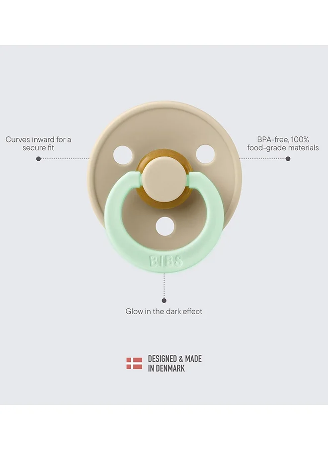 BIBS Colour Baby Pacifier, Latex Round Nipple, Size 2, 6-18 Months, Sage Glow, Glow-In-The-Dark, 1 Pieces