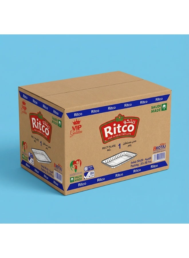 Ritco Carton Of Rectangular Plastic Plates, Size 1 (1000 Plates/Carton) - Image 1
