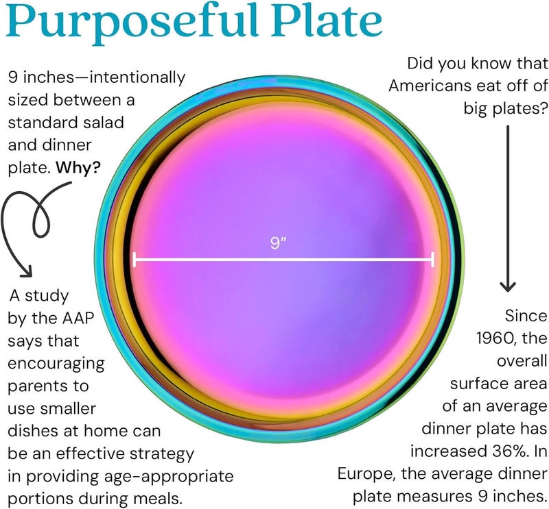 Ahimsa Stainless Steel Plates for Kids  9 Round Rainbow Toddler Plates Non Toxic Plate BPA Free  Dishwasher Safe Set of 4 - Image 2