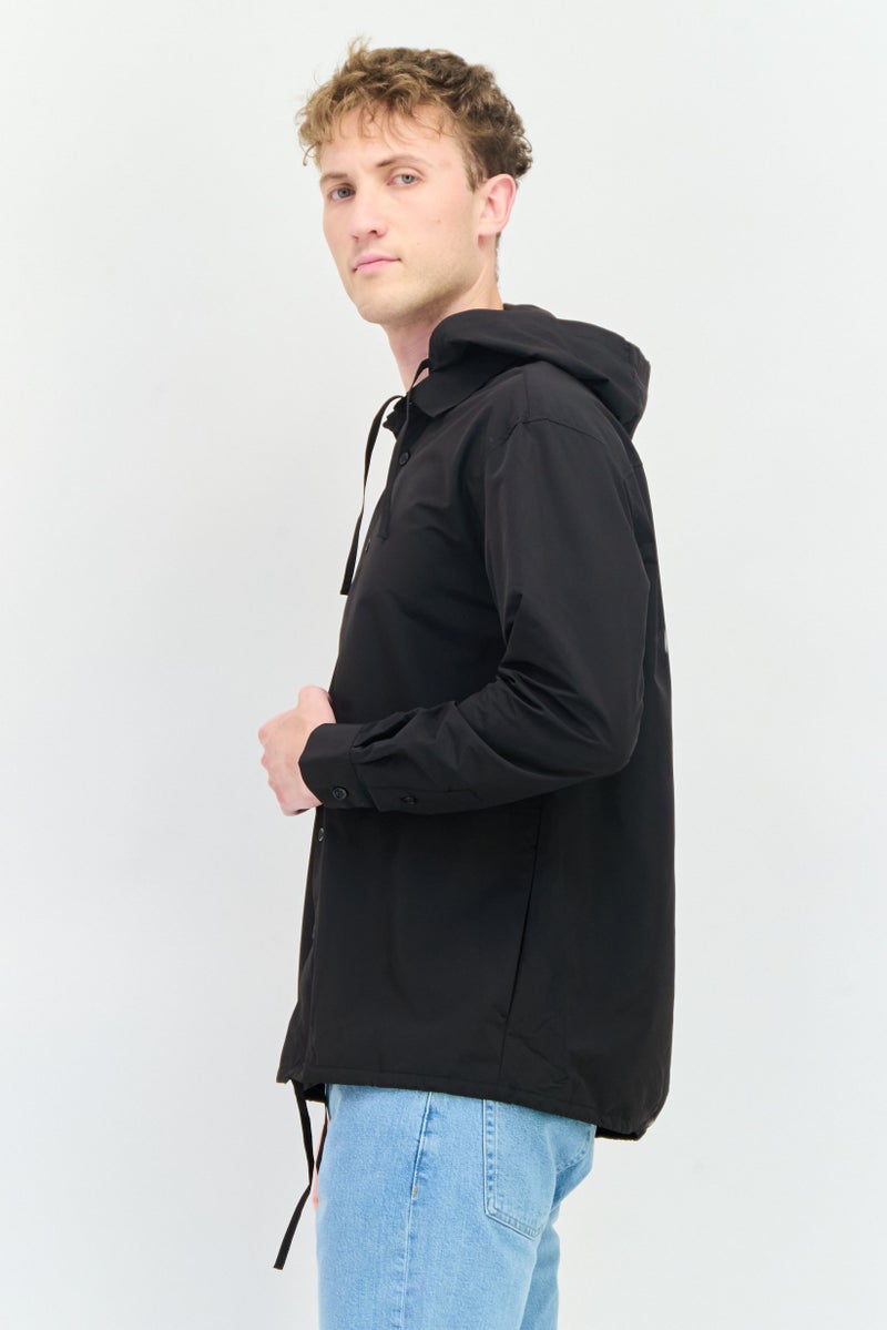 SELECTED Men Solid Hooded Jacket Shirt, Black  - Image 3
