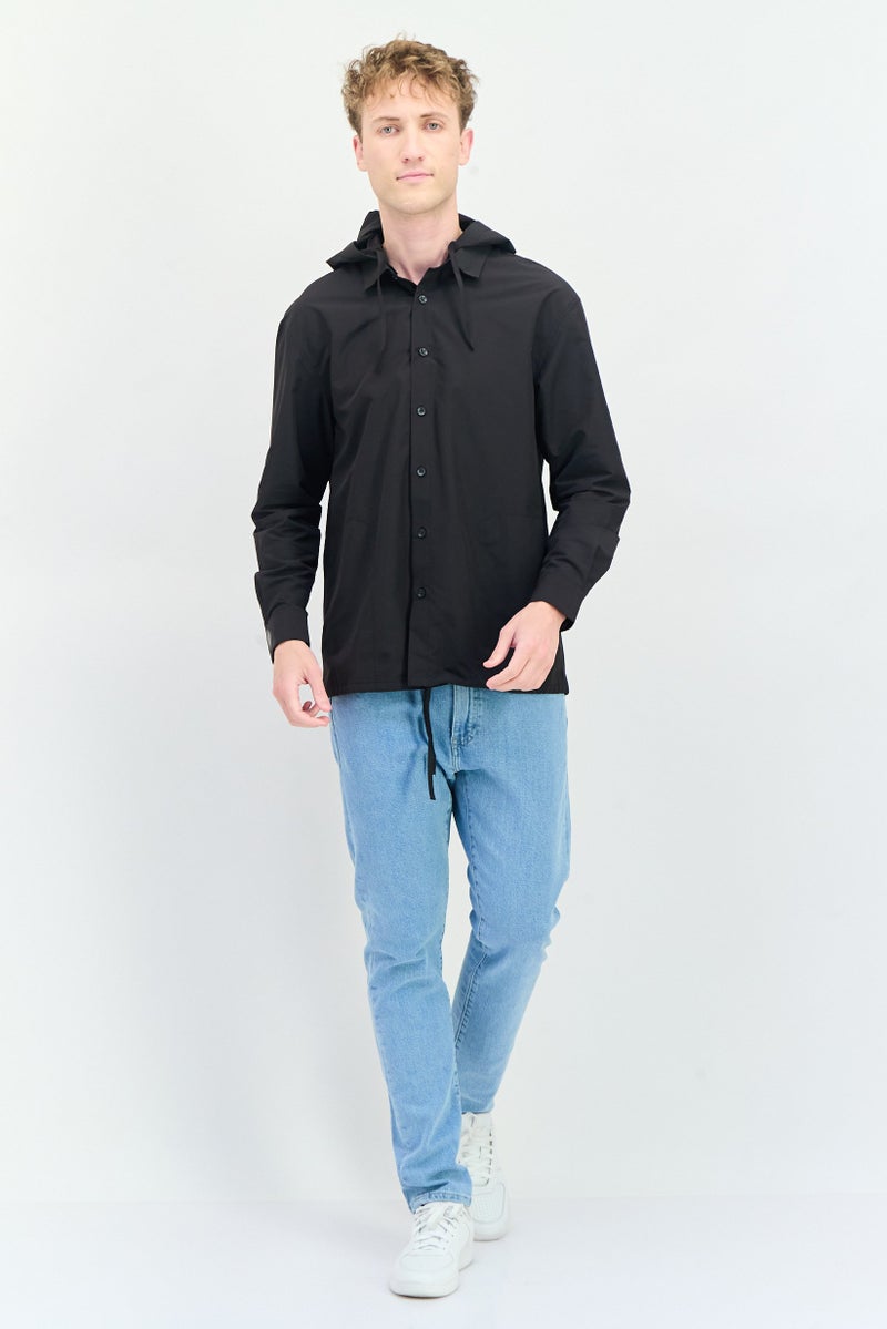 SELECTED Men Solid Hooded Jacket Shirt, Black  - Image 4
