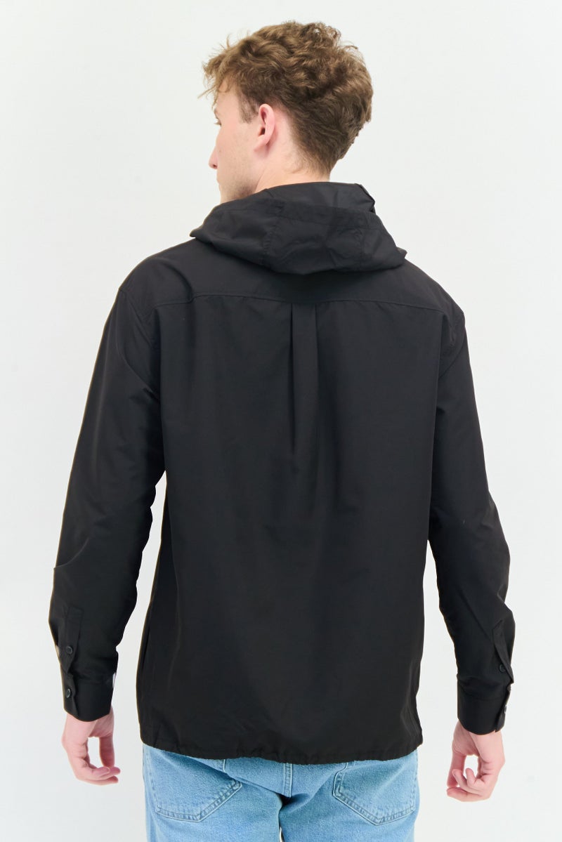 SELECTED Men Solid Hooded Jacket Shirt, Black  - Image 2