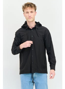 SELECTED Men Solid Hooded Jacket Shirt, Black  - Image 1