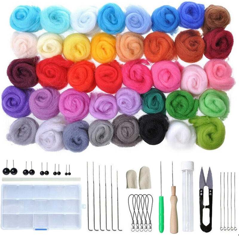 Wool Felting Kit: 40 Individually Wrapped Pieces Of Soft Merino Wool Roving - Moisture-Protected Vibrant Colors For Effortless Organization Needle Felting Supplies For Beginners & Fiber Art Hobbyists - Image 1