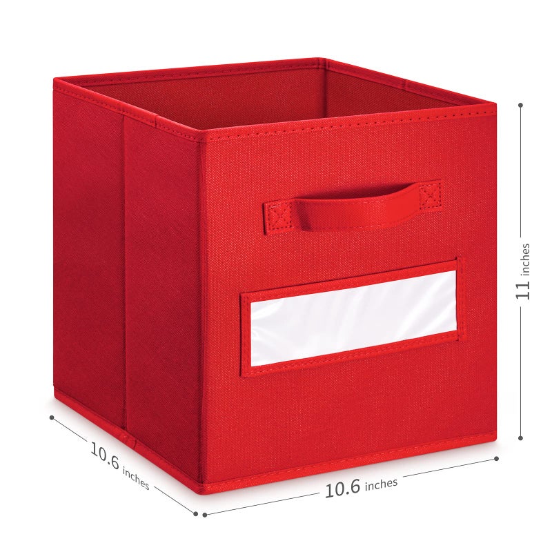 artsdi Set of 10 Storage Cubes Foldable Fabric Cube Storage Bins with 10 Labels Window Cards & a Pen  Baskets Containers for Shelves Closet Organizers Box for Home & Office Red - Image 2